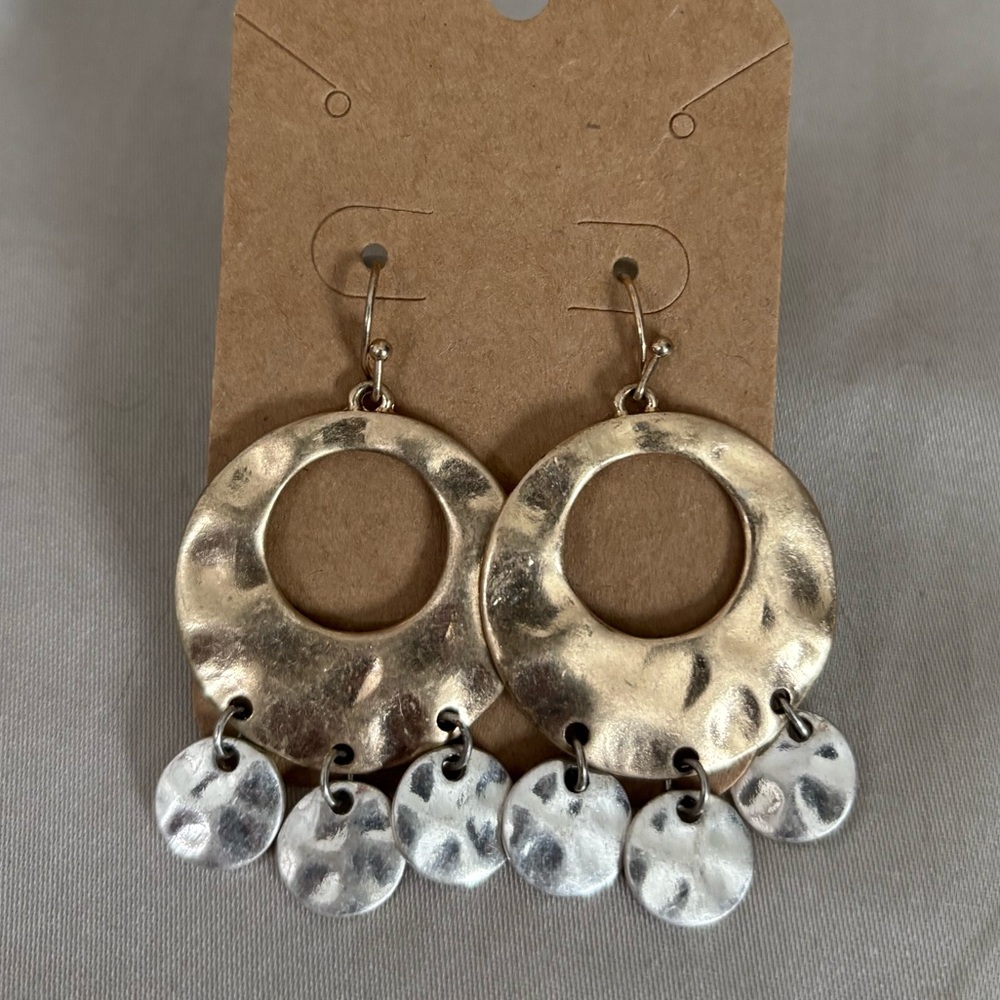 Two-toned Hammered Matte Gold & Silver Dangle Earrings